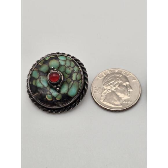 Schlecht Sterling Earrings Spiderweb Turquoise & Carnelian - Picture 7 of 7